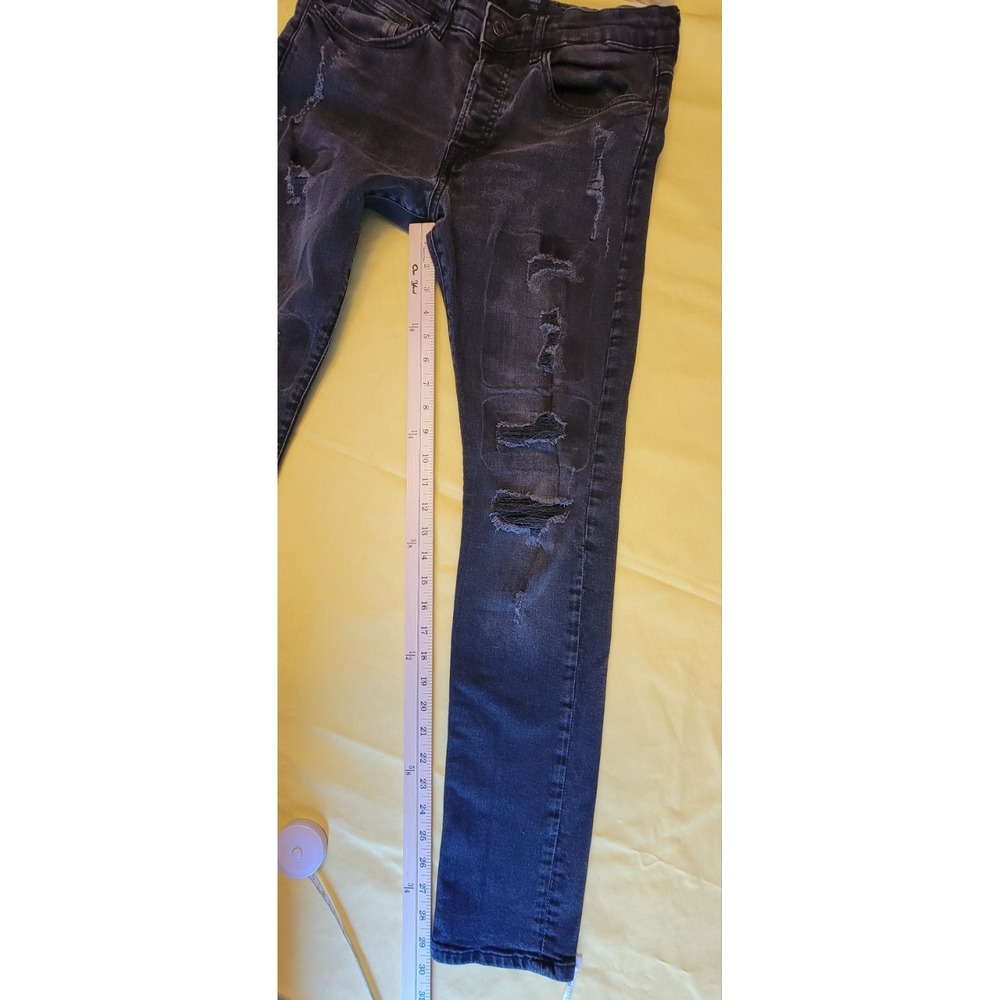 H&M Men's Black Skinny Jeans 32" Distressed Ripped Denim Streetwear Grunge Strch - Picture 15 of 16